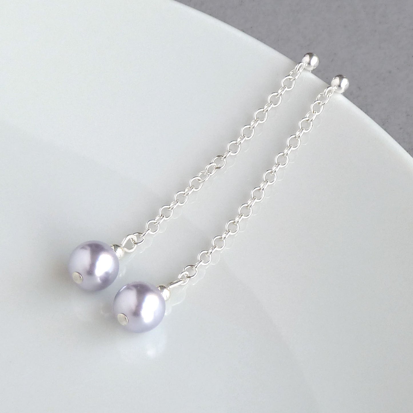Dainty lavender pearl drop earrings