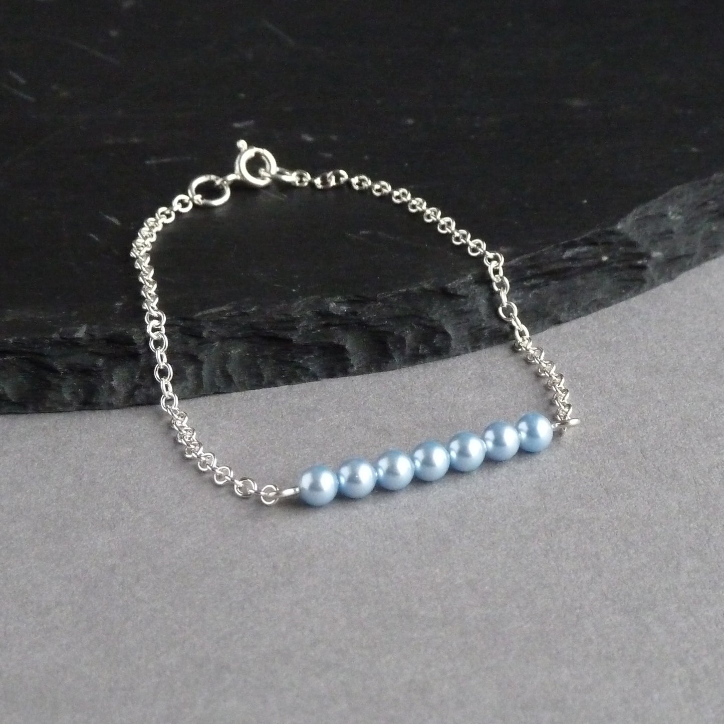 Dainty light blue pearl bridesmaids bracelets