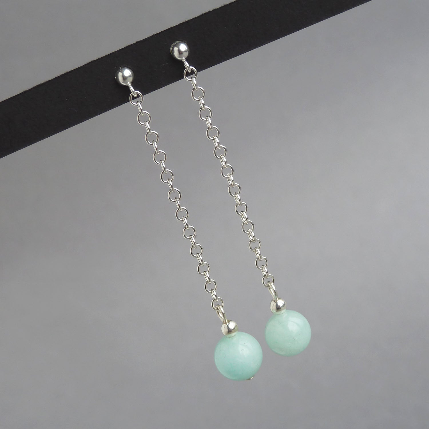 Dainty mint green drop earrings