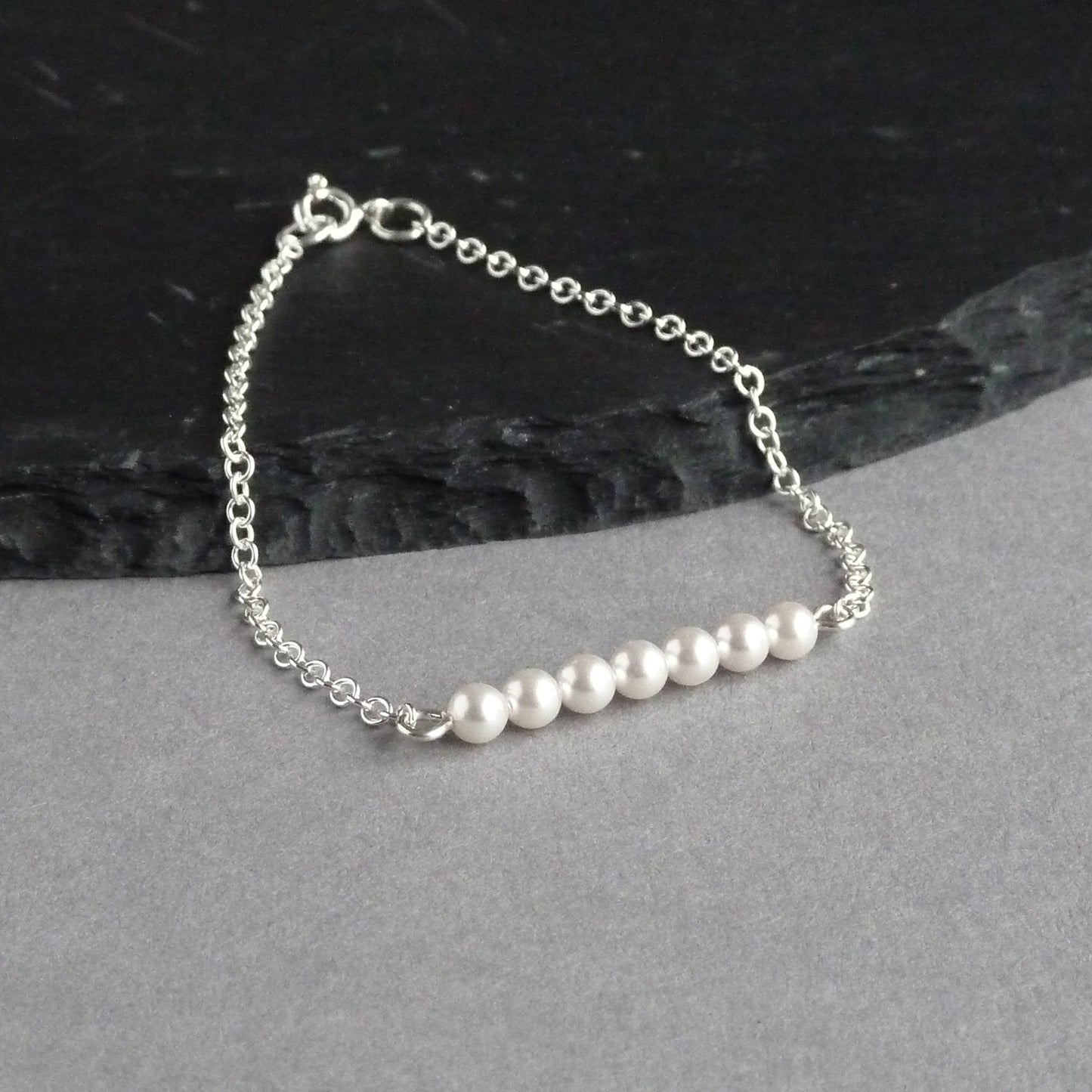 Dainty white pearl bridal bracelets