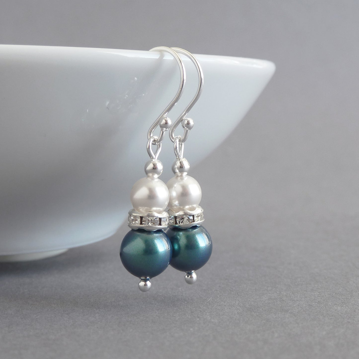 Dangly teal pearl earrings