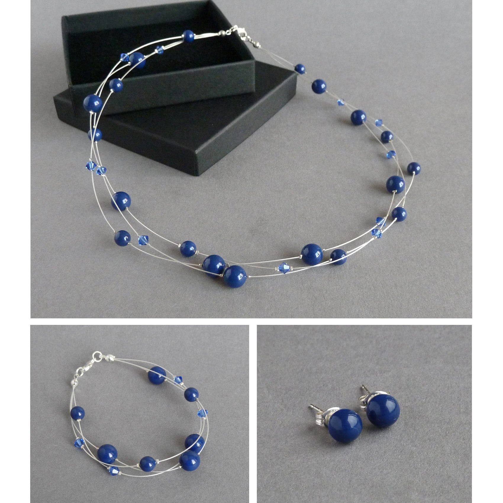 Dark blue jewellery set by Anna King Jewellery