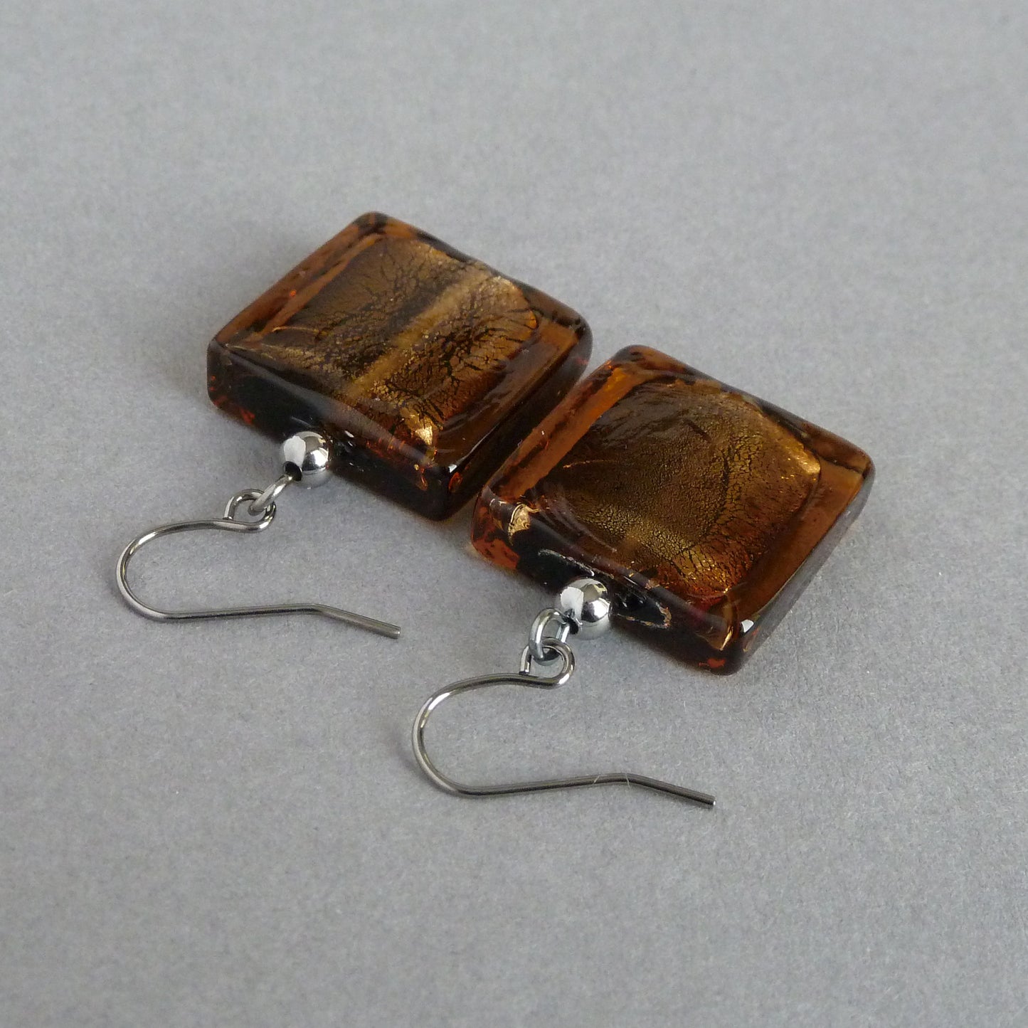 Dark brown fused glass earrings