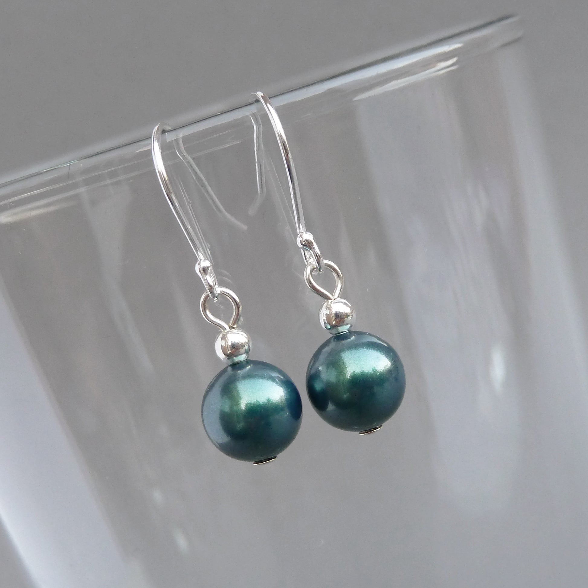 Dark green pearl dangle earrings