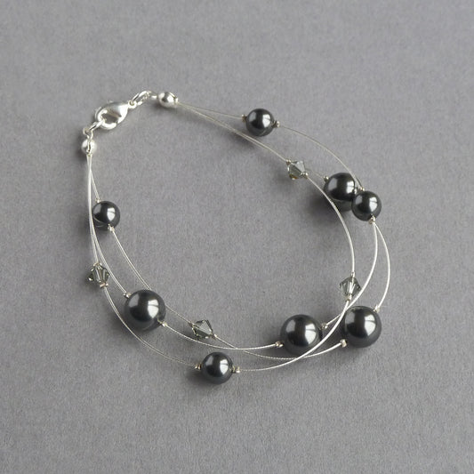 Dark grey floating-pearl-bracelet