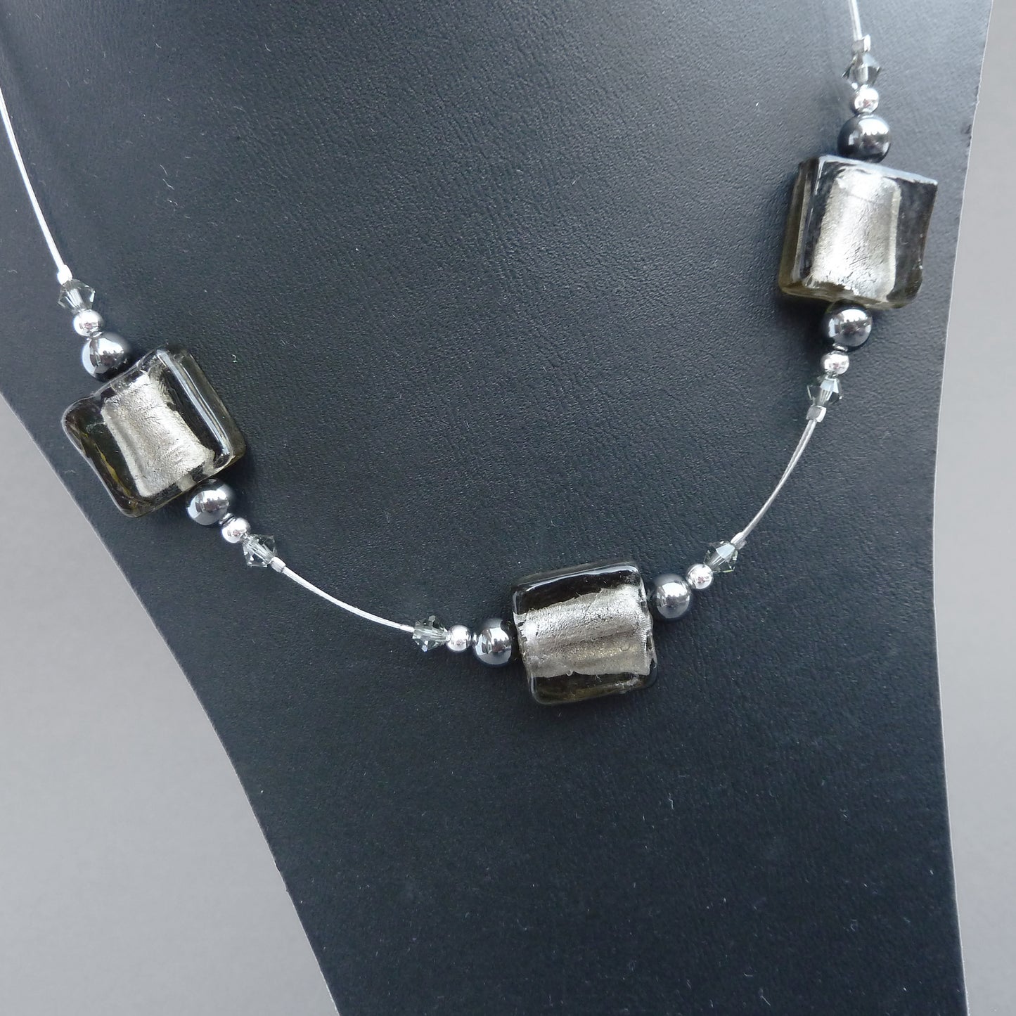 Dark grey glass bead necklace