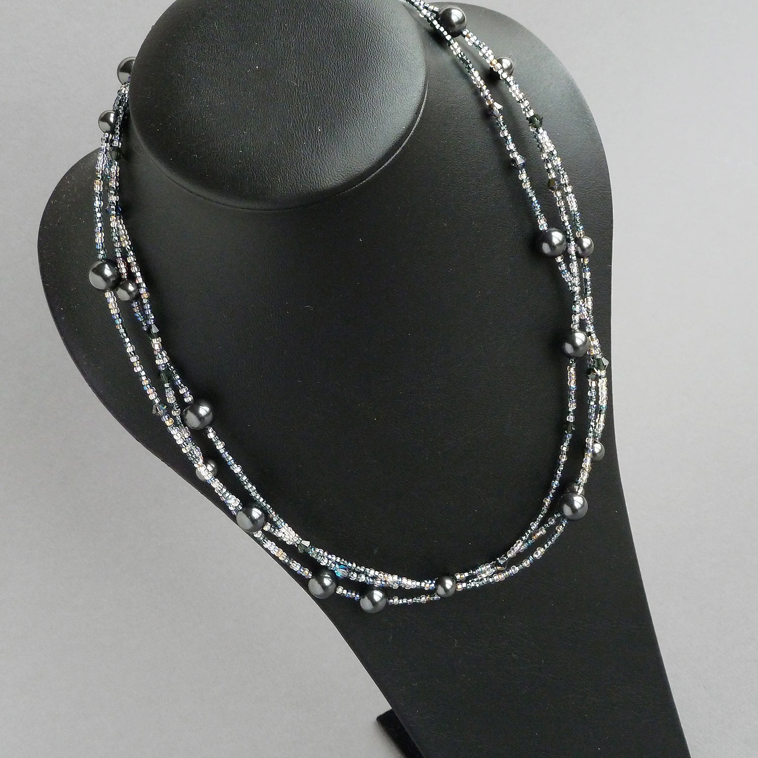 Dark grey multi strand pearl necklace