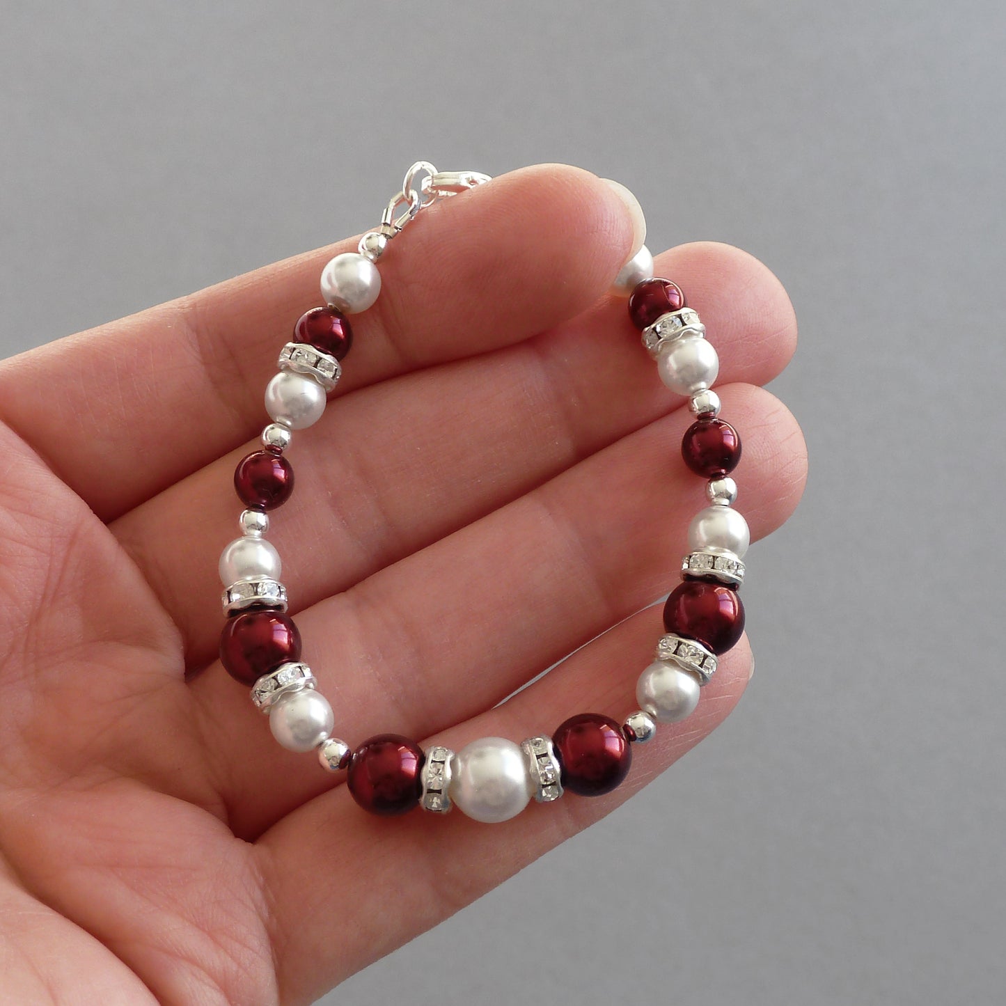 Dark red pearl wedding bracelet