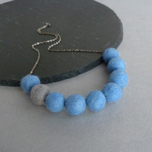 Denim blue felt necklaces