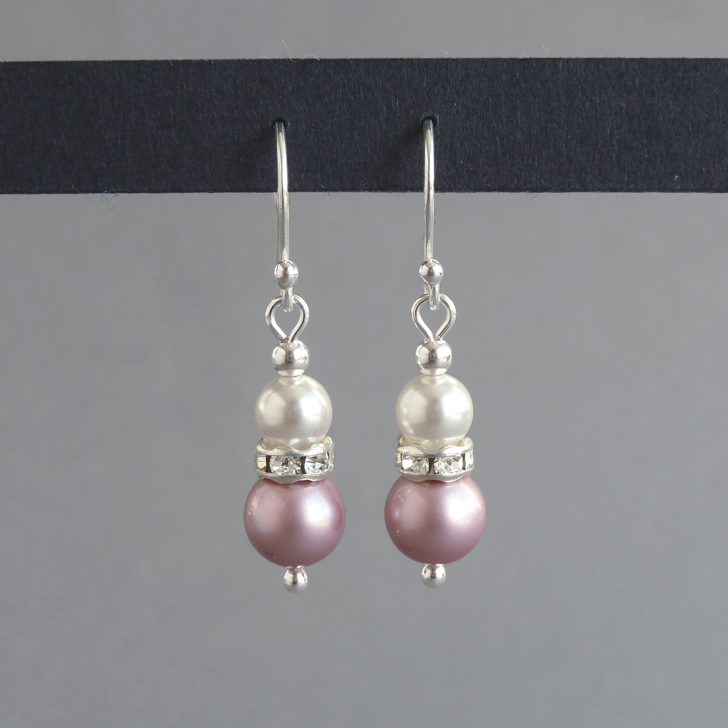 Dusky pink and white pearl earrings