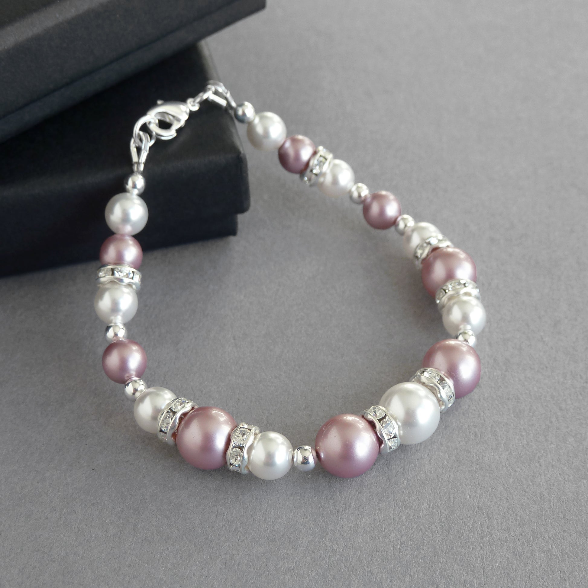 Dusky pink pearl and crystal bracelet