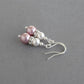Dusky pink pearl drop earrings with silver hooks