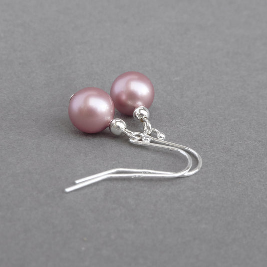 Simple dusky pink pearl drop earrings