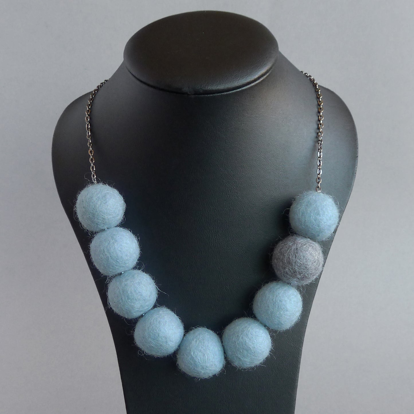 Dusty blue felt ball necklace