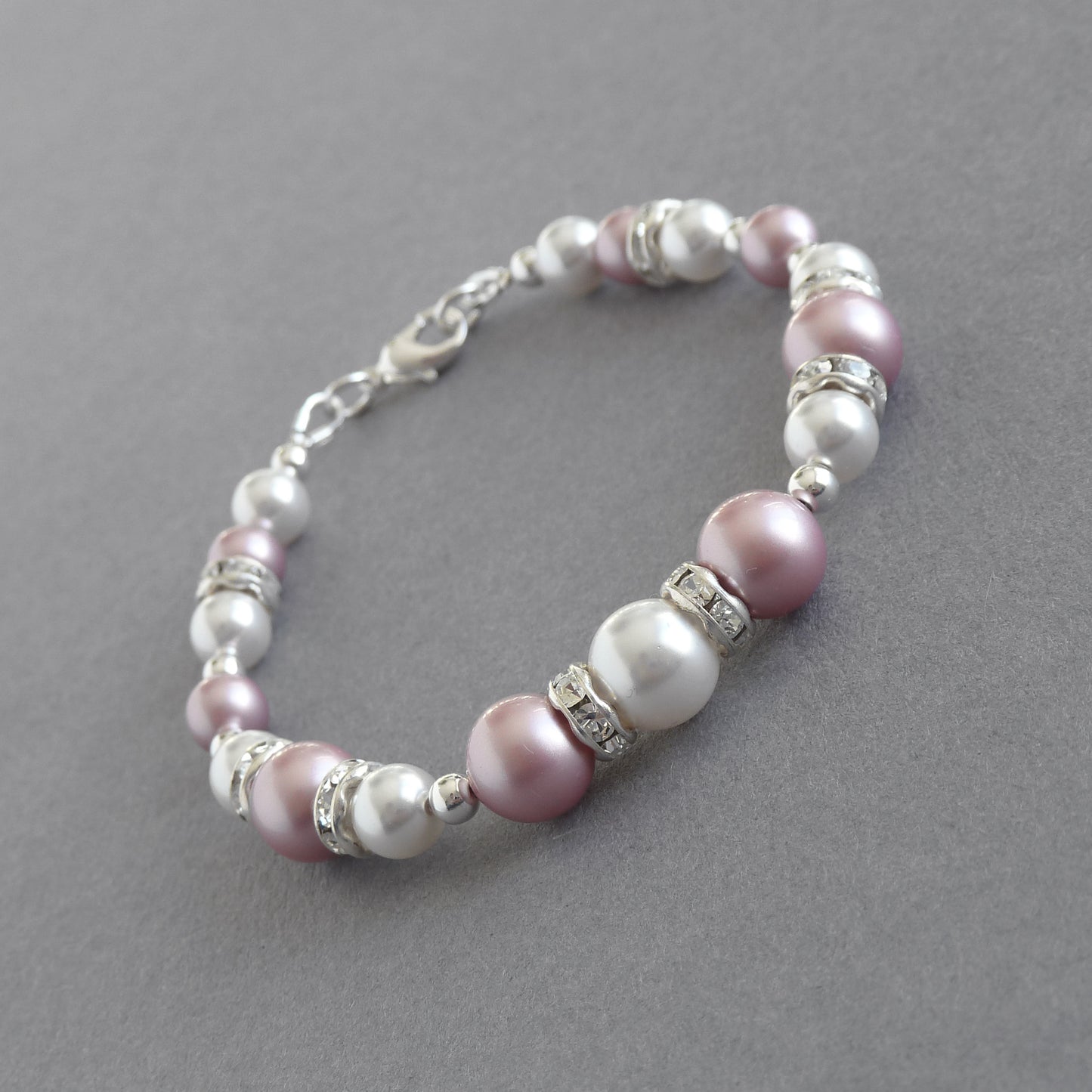 Dusky Pink Pearl and Crystal Bracelet - Single Strand, Powder Rose, Bridesmaids Bracelets