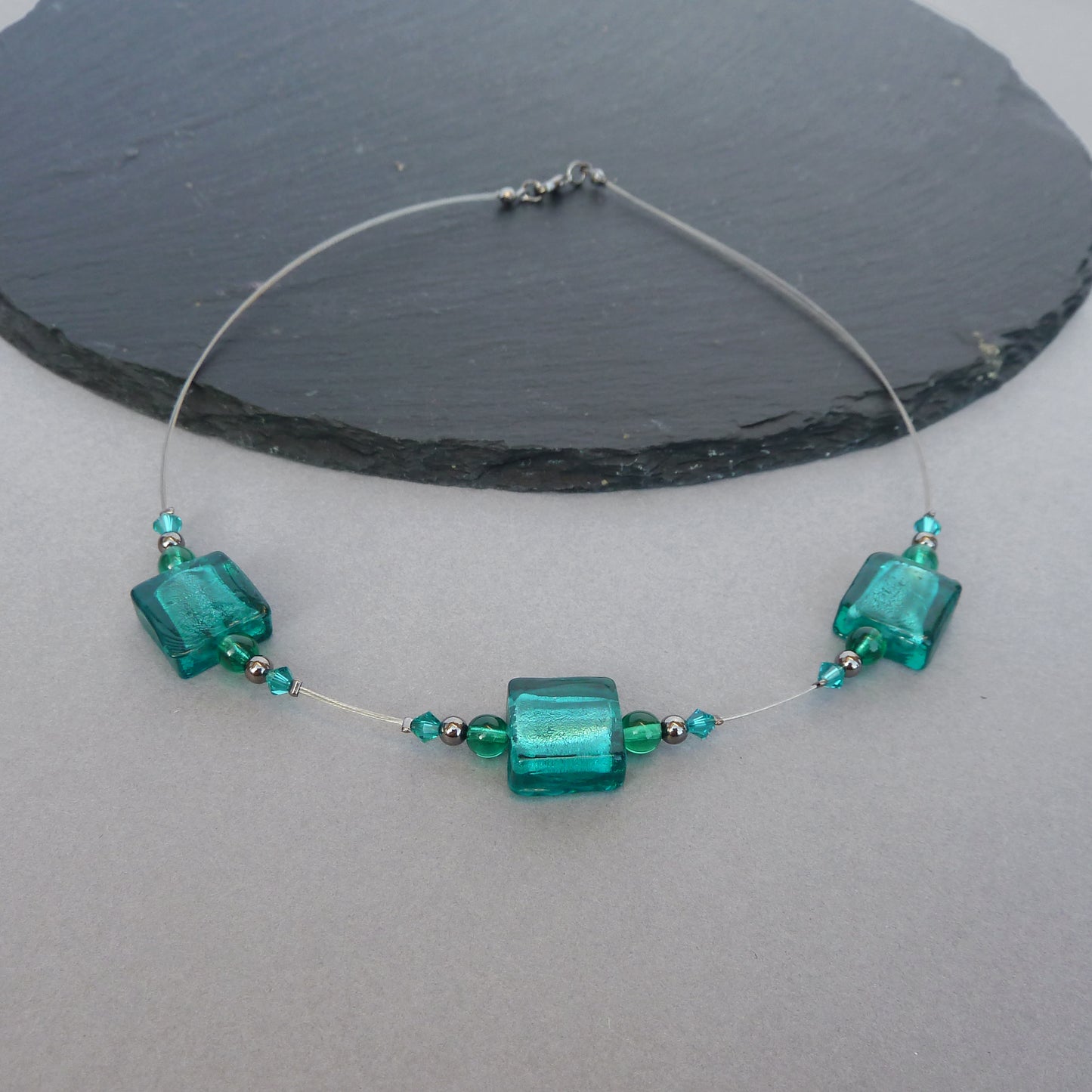 Emerald green glass bead necklace