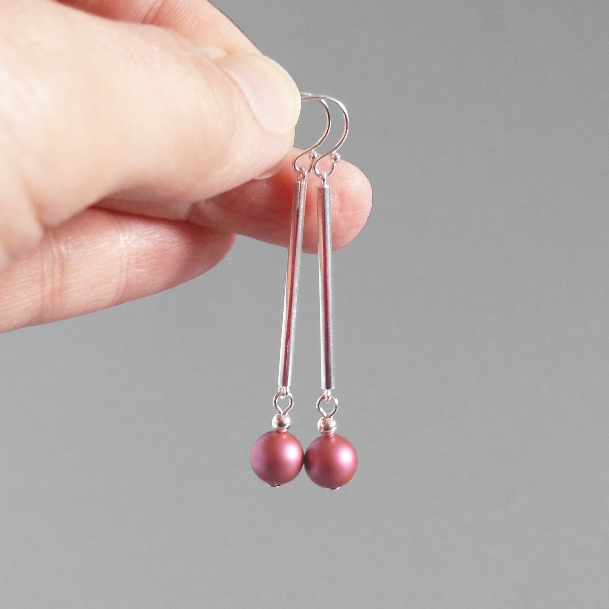 Fuchsia pink earrings with silver hooks