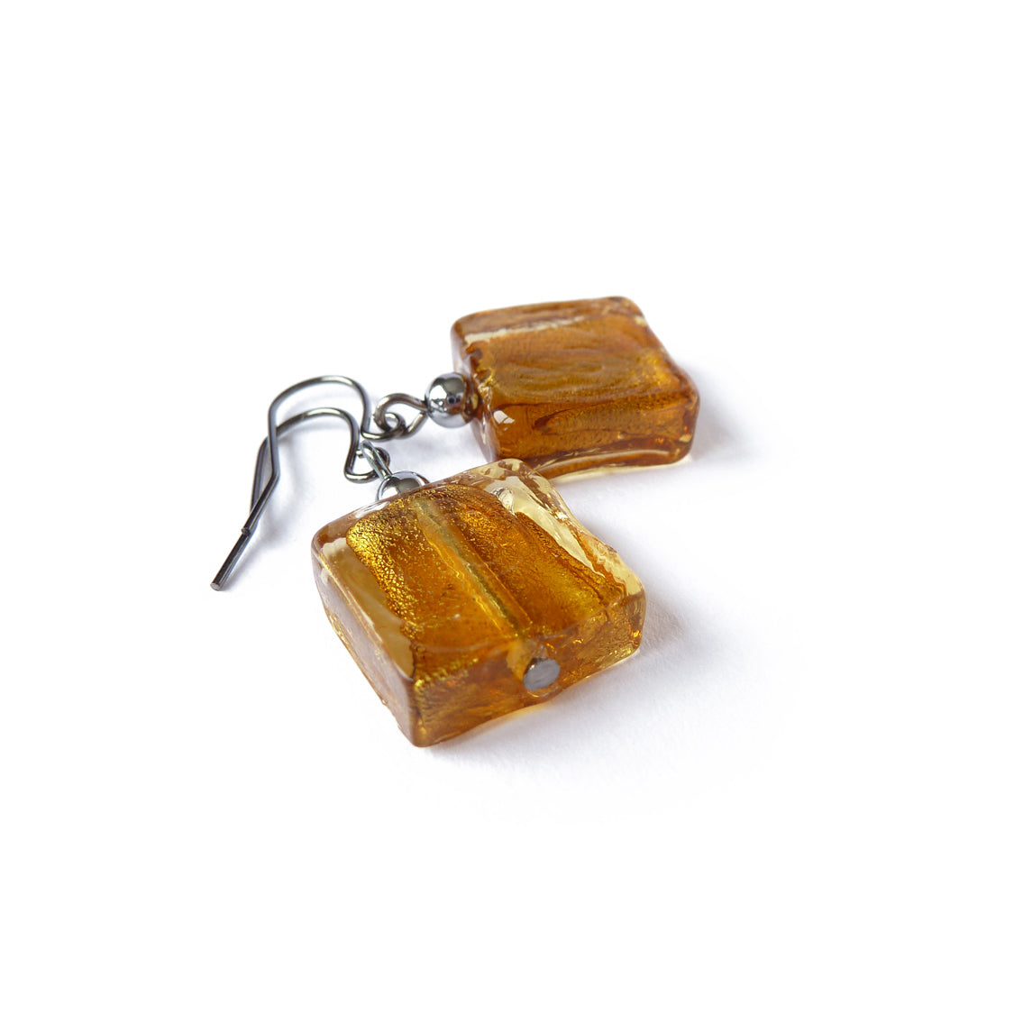 Gold glass bead dangle earrings