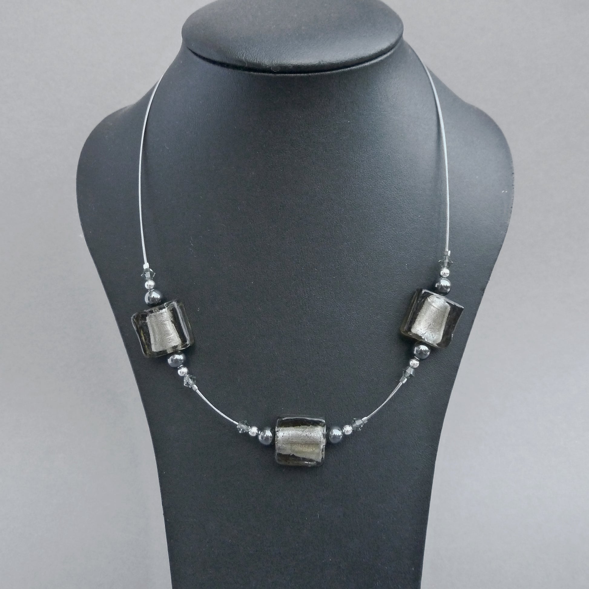 Grey fused glass necklace