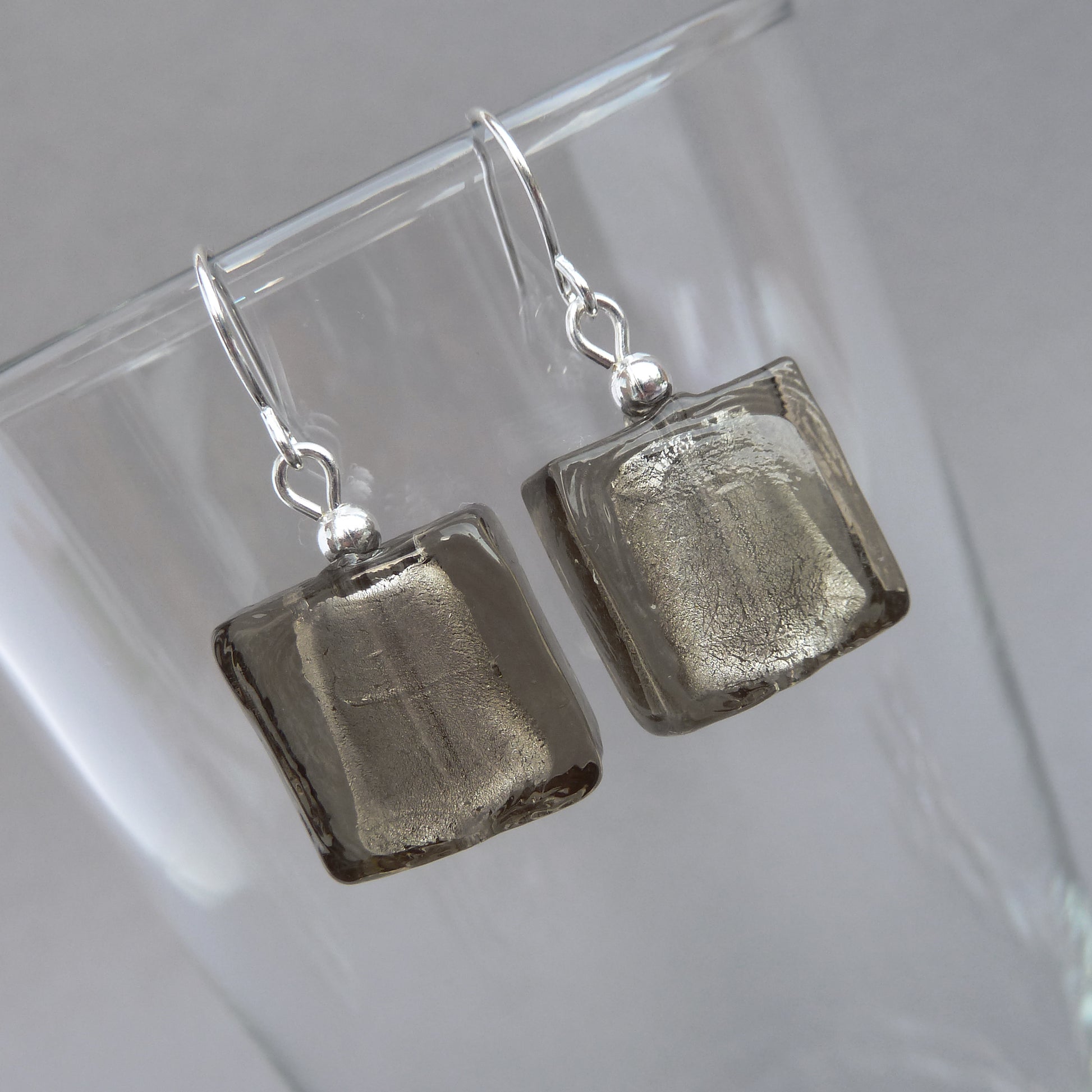 Grey lampwork bead earrings