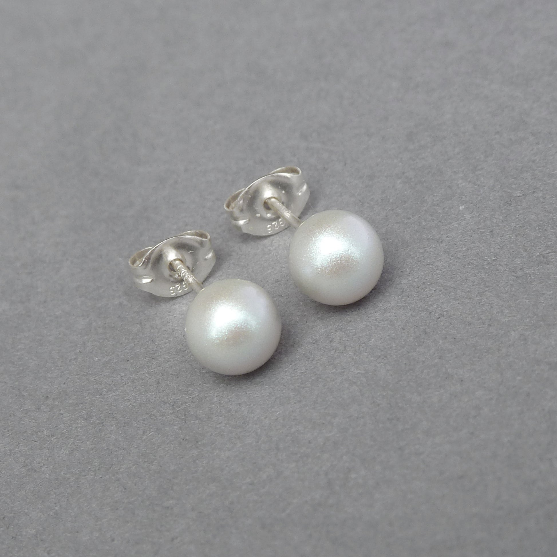 Iridescent dove grey pearl stud earrings