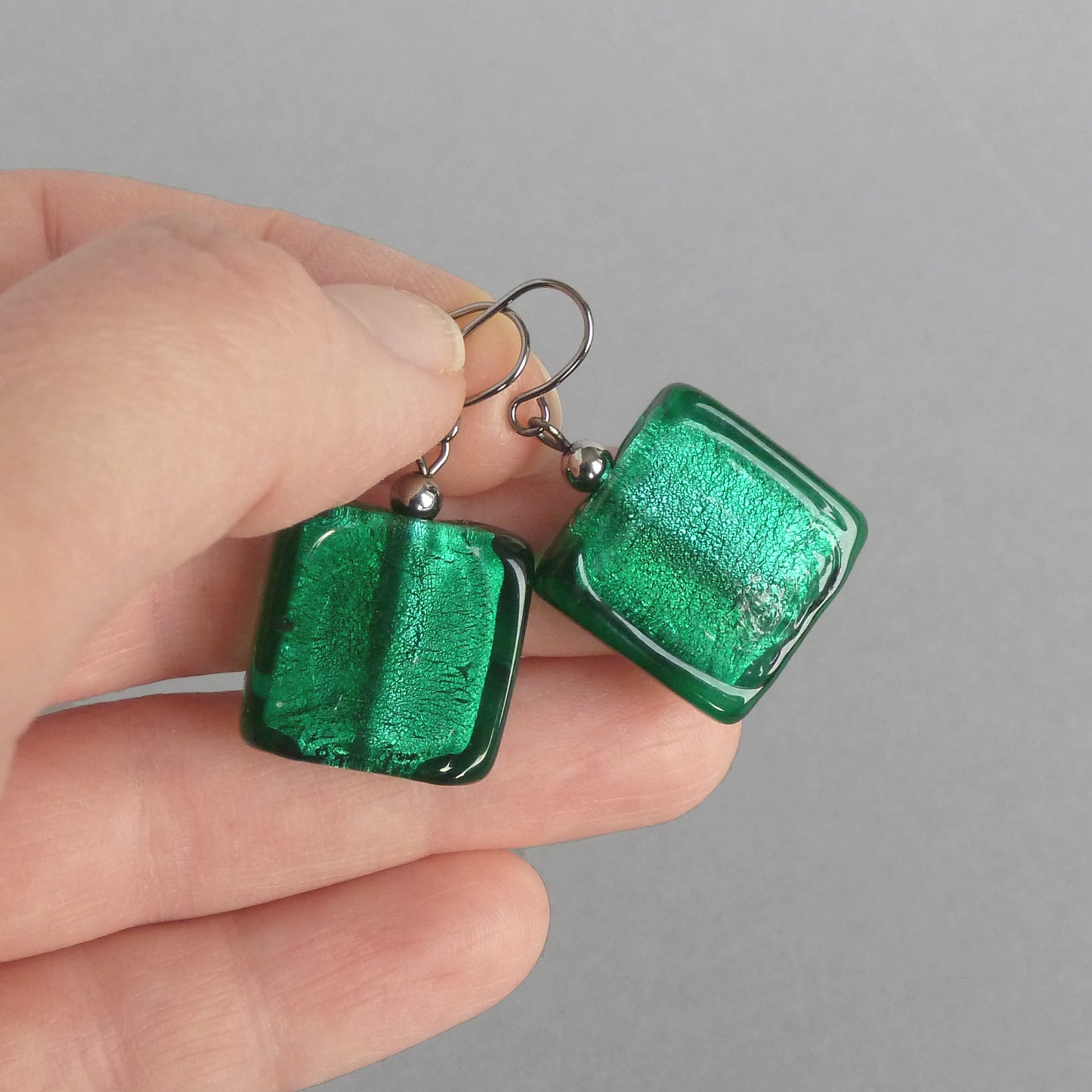 Jade green dangle earrings