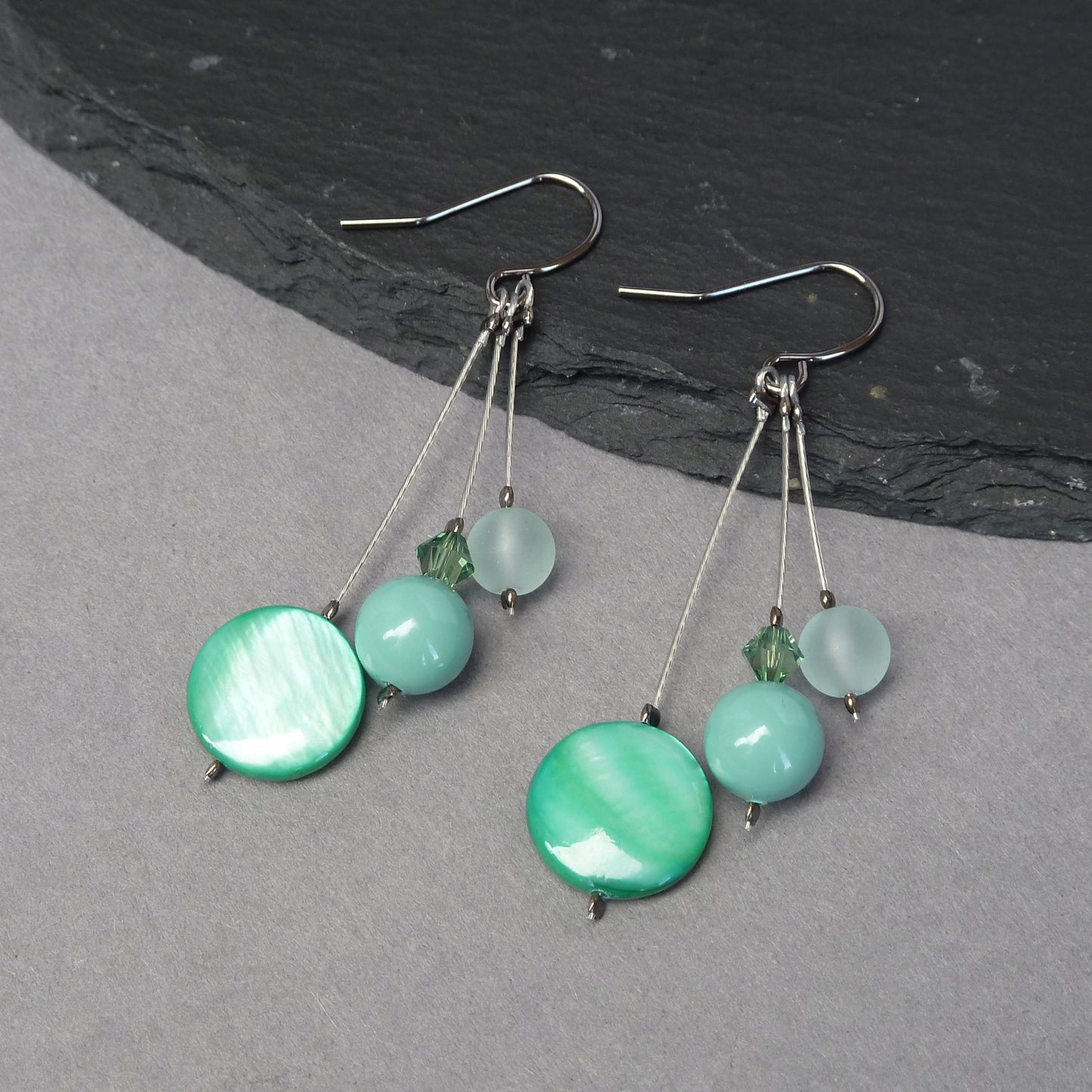 Jade green dangly earrings