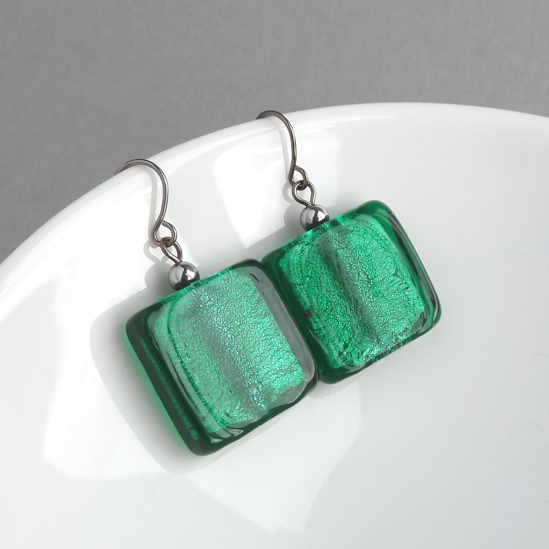 Large emerald green drop earrings