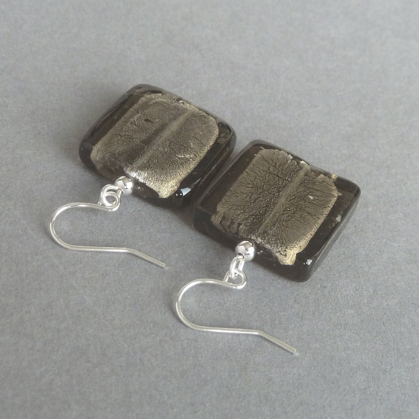 Large grey fused glass earrings