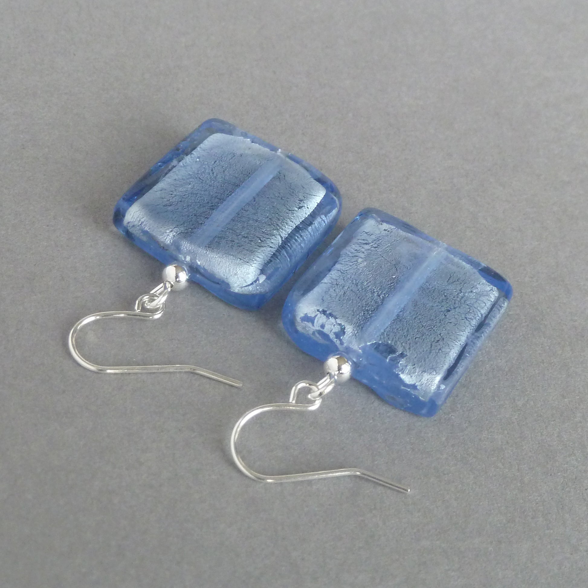 Large light blue fused glass earrings