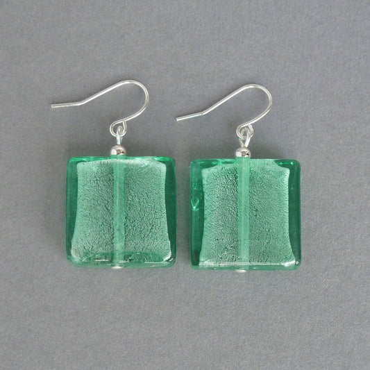 Large square aqua earrings