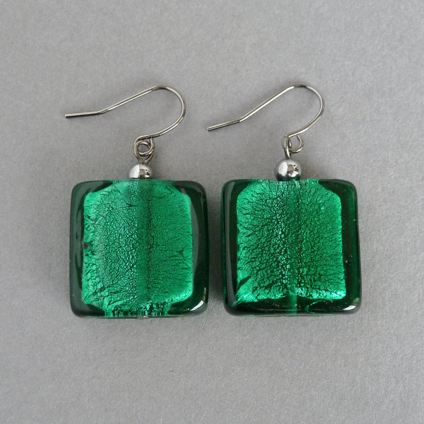 Large teal fused glass earrings