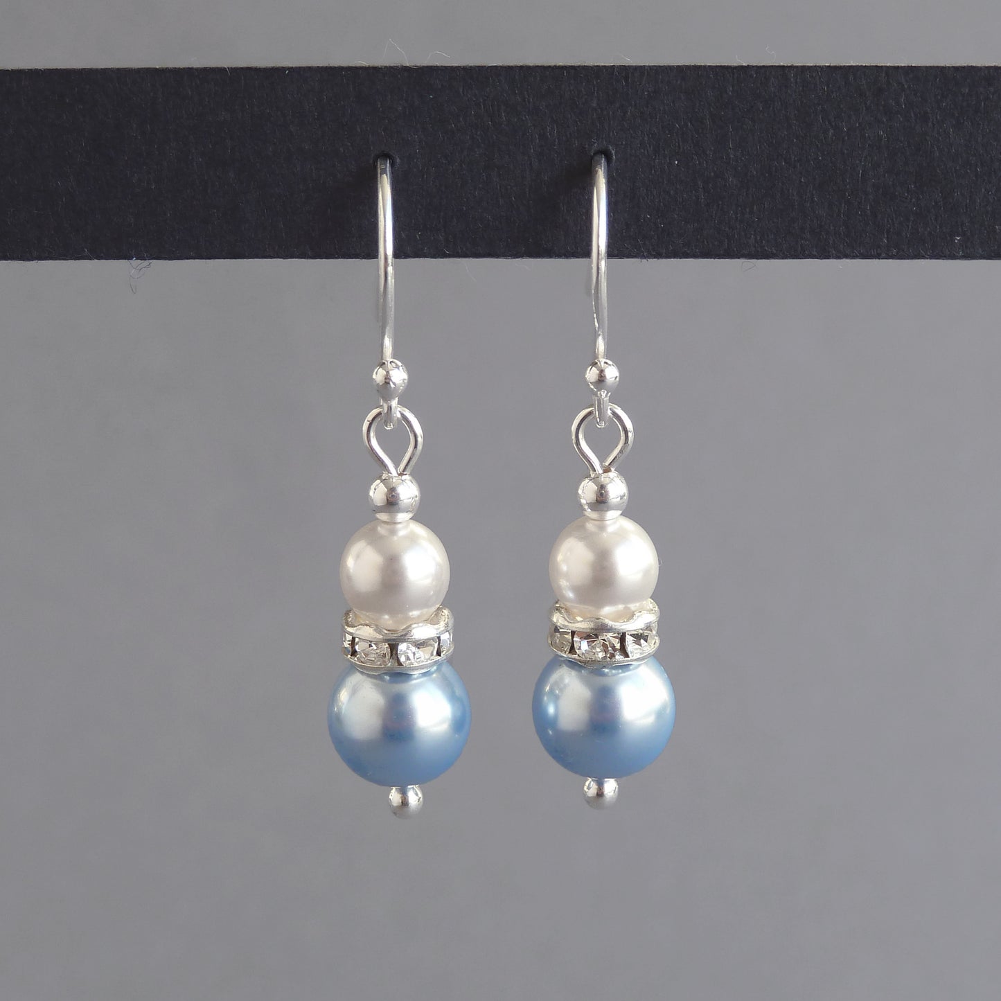 Light blue and white pearl earrings