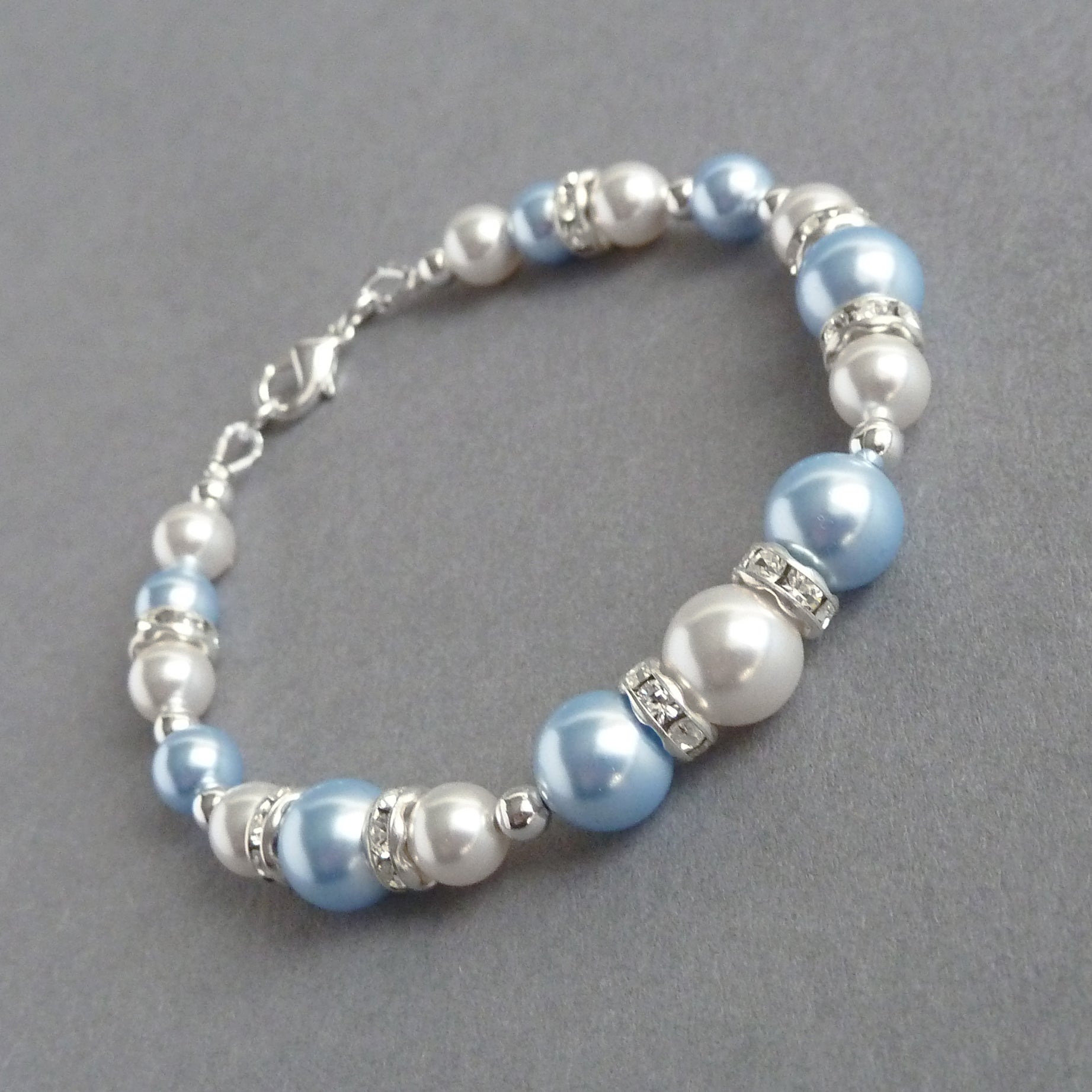 Light blue pearl and crystal bracelet