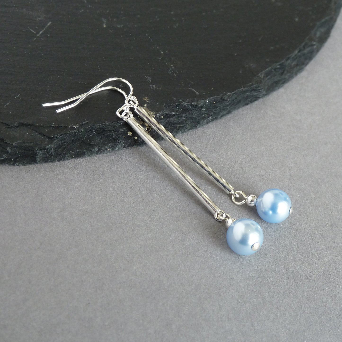 Light blue pearl drop earrings