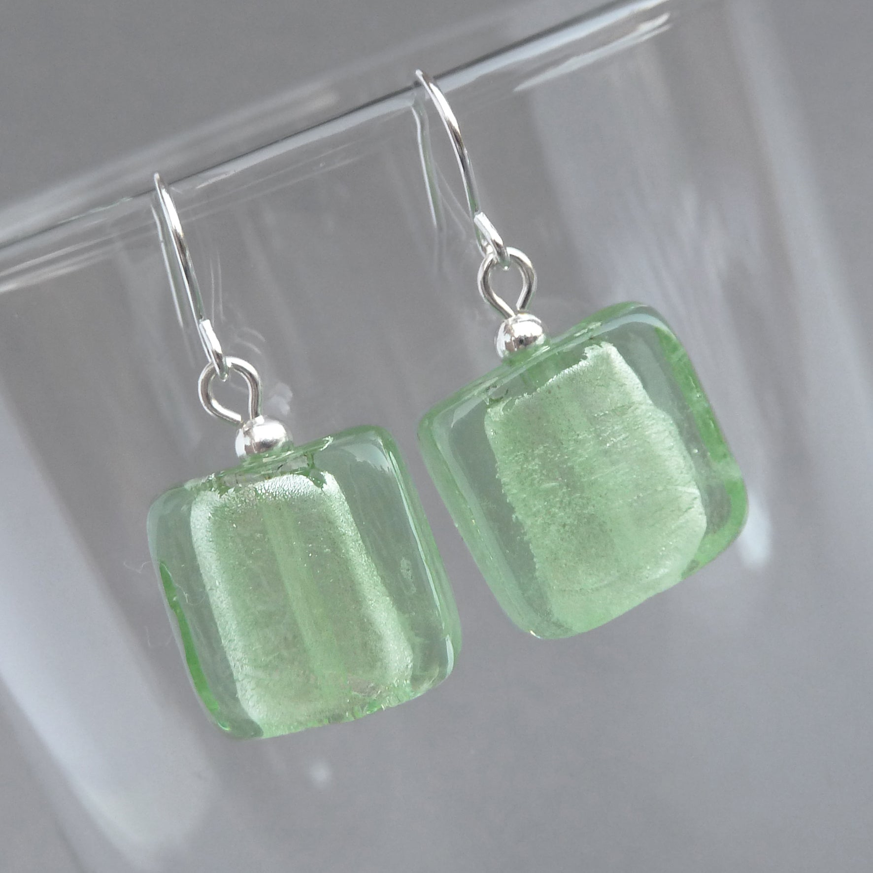 Light green fused glass earrrings