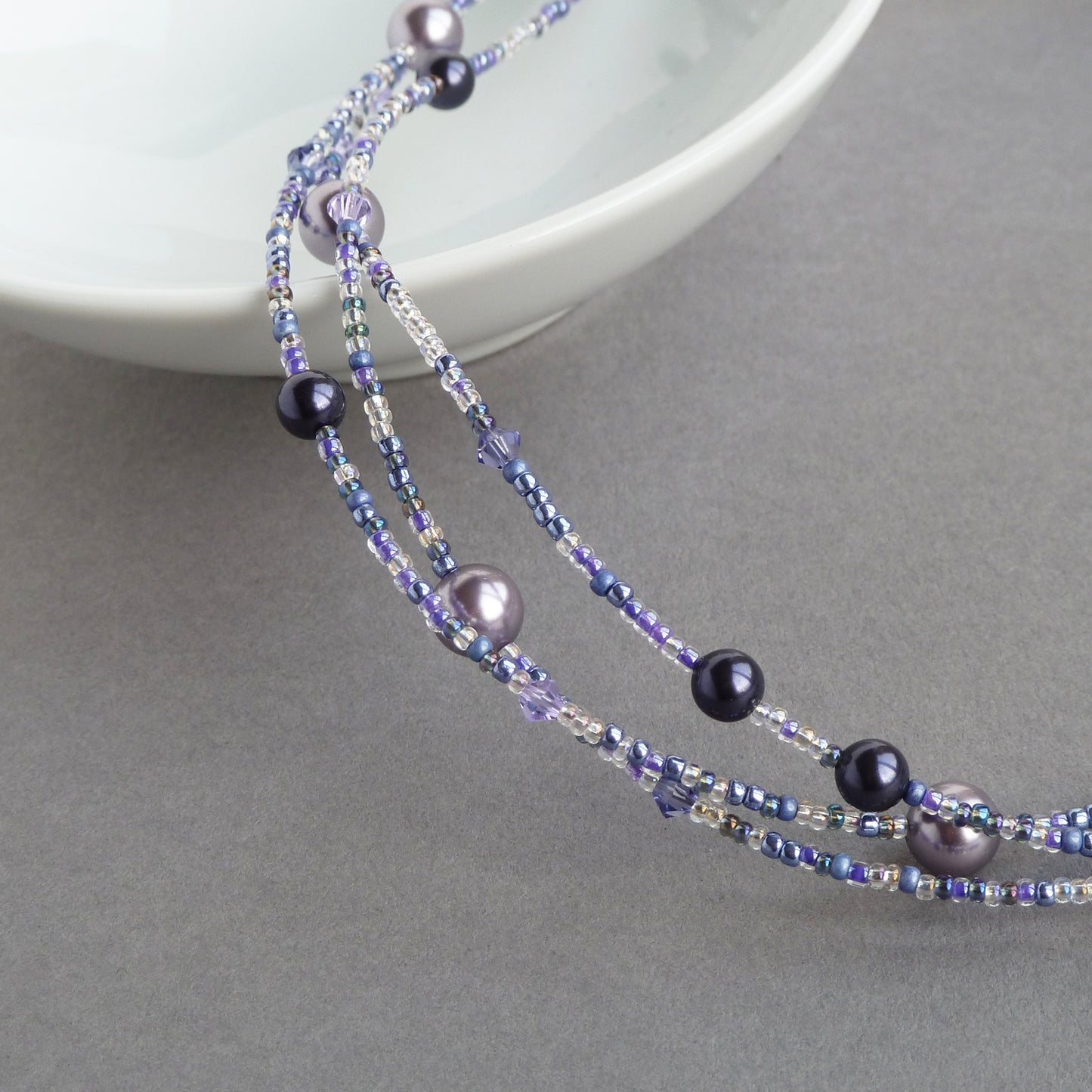 Lilac and dark purple pearl necklace