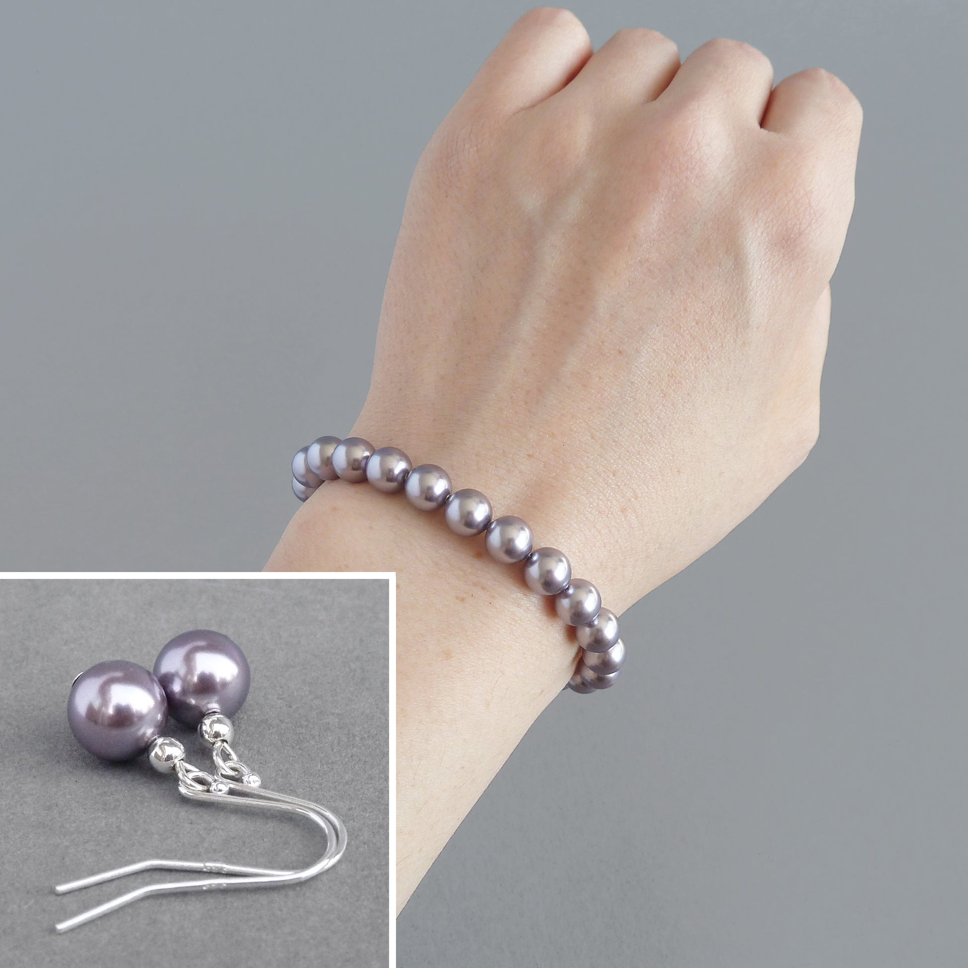 Lilac pearl bracelet and earrings set
