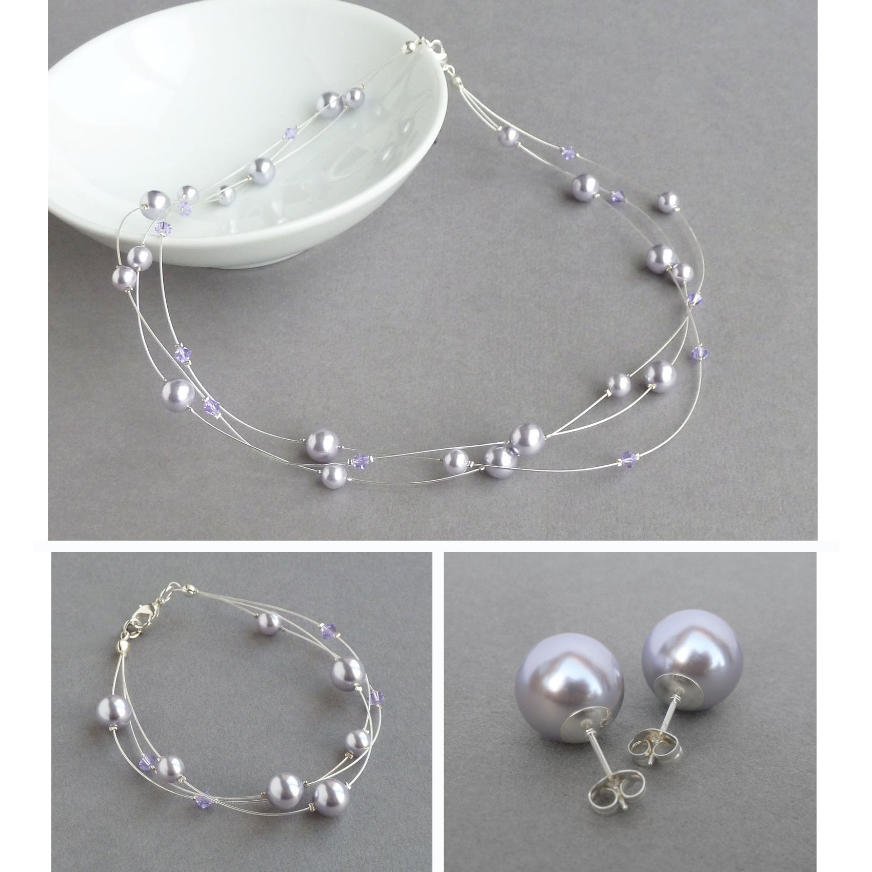 Lilac pearl jewellery set