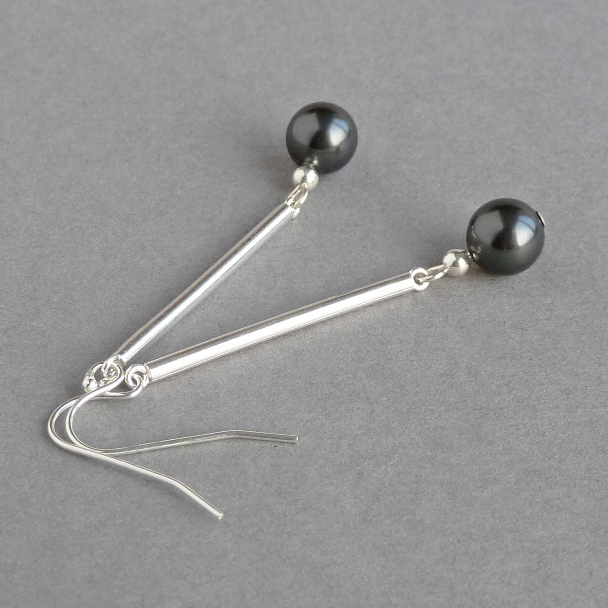 Long black pearl earrings