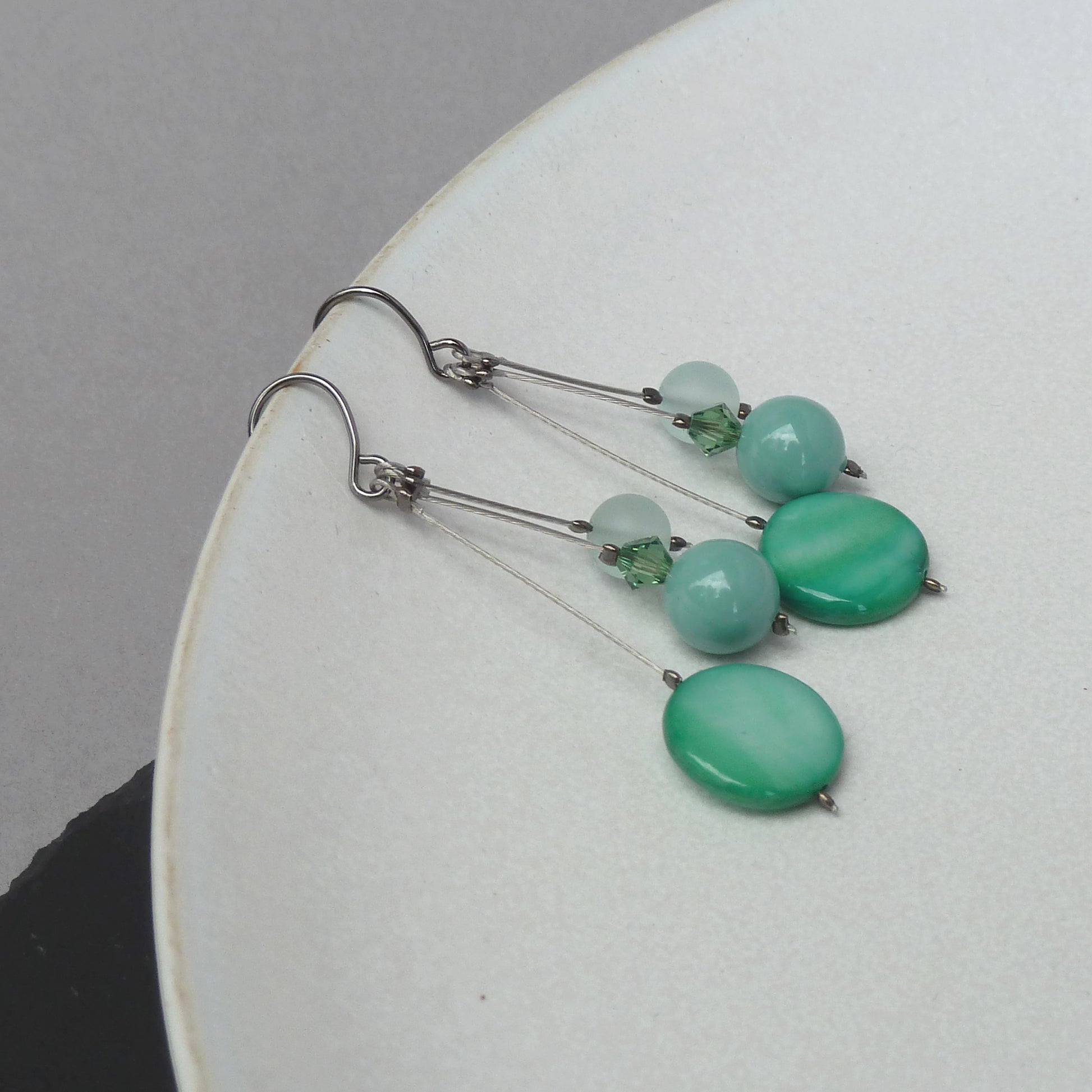 Long blue green earrings