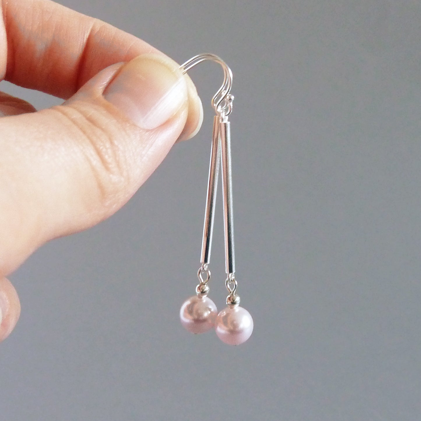 Long blush pink dangle earrings