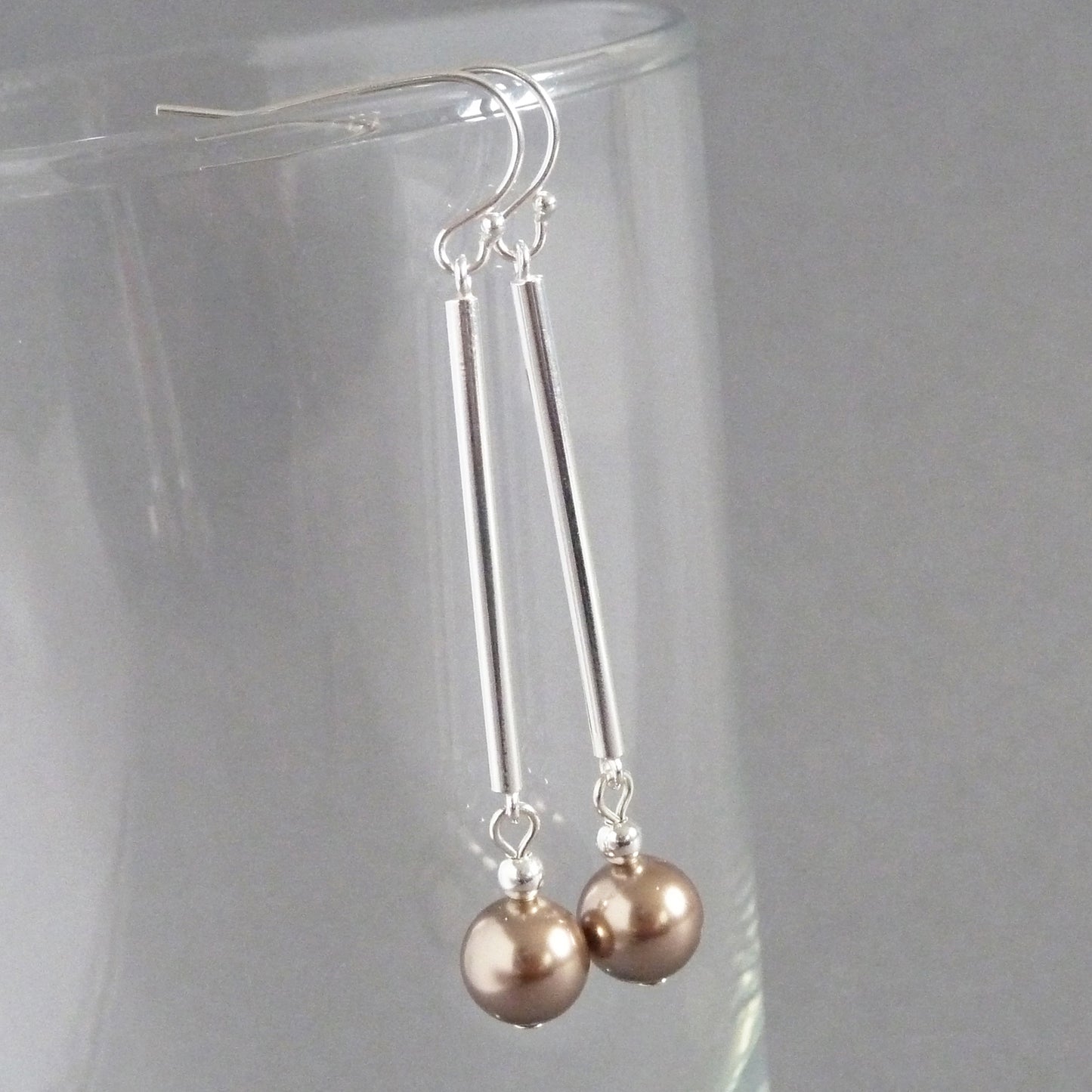 Long bronze pearl earrings
