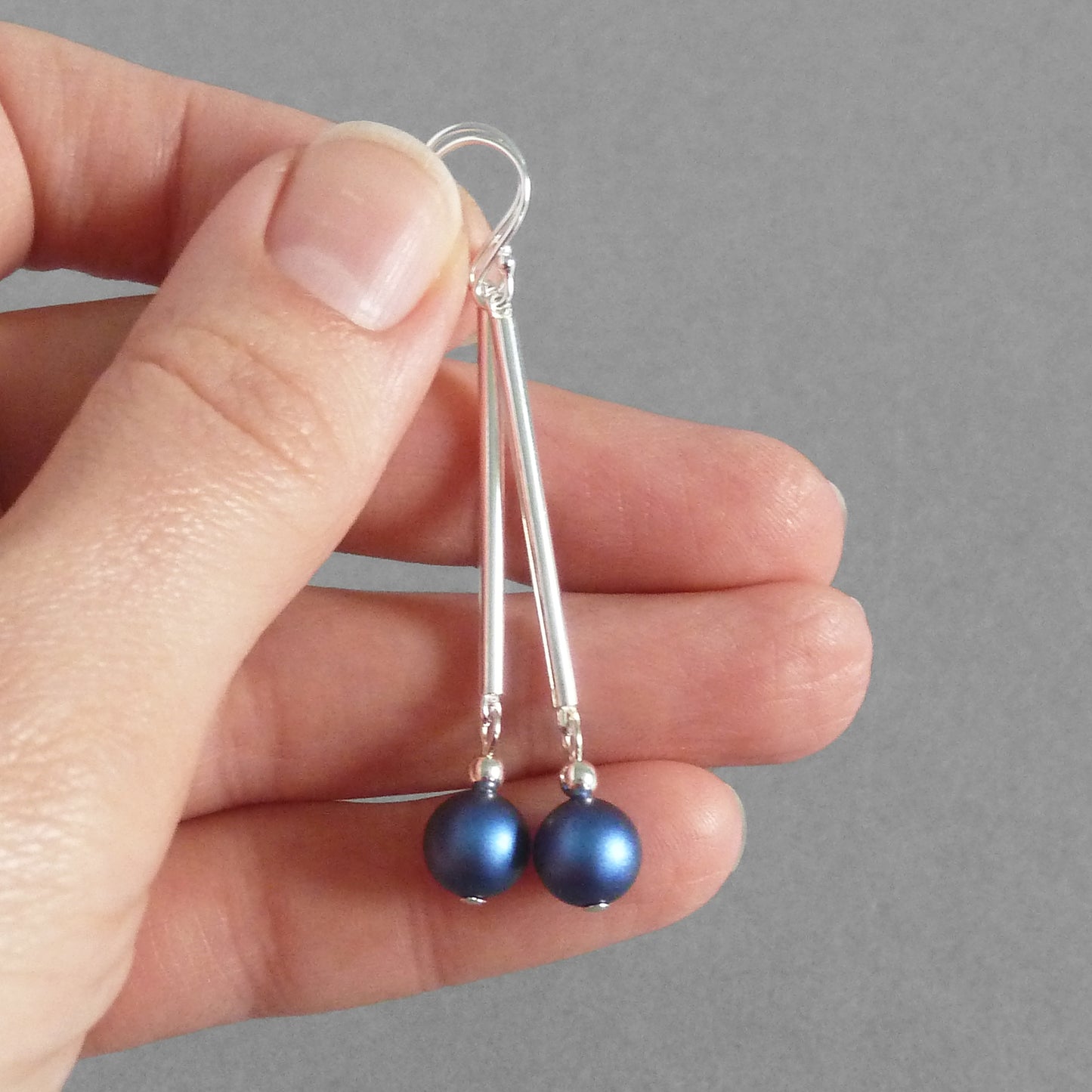 Long dark blue dangle earrings
