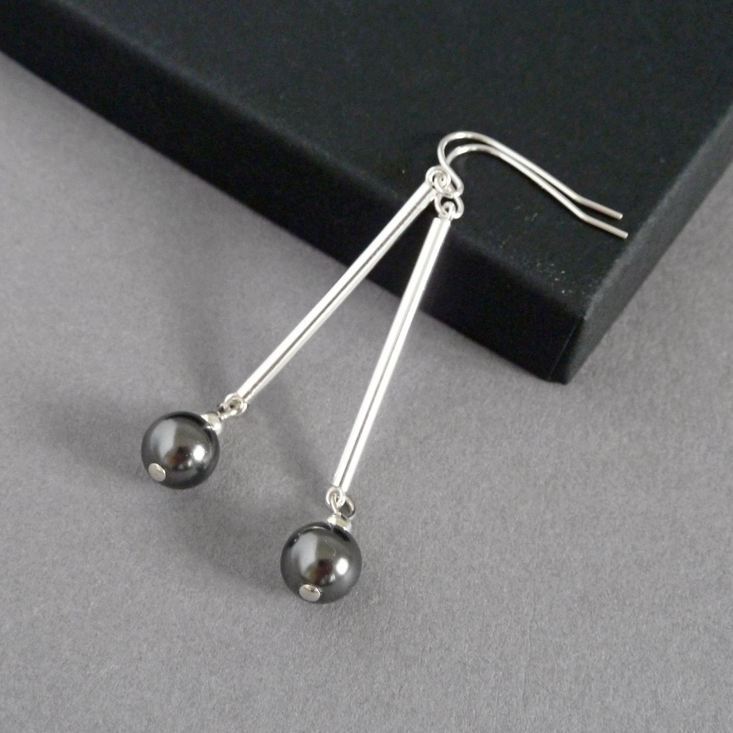 Long dark grey dangle earrings