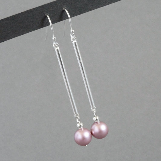 Long dusky pink pearl earrings