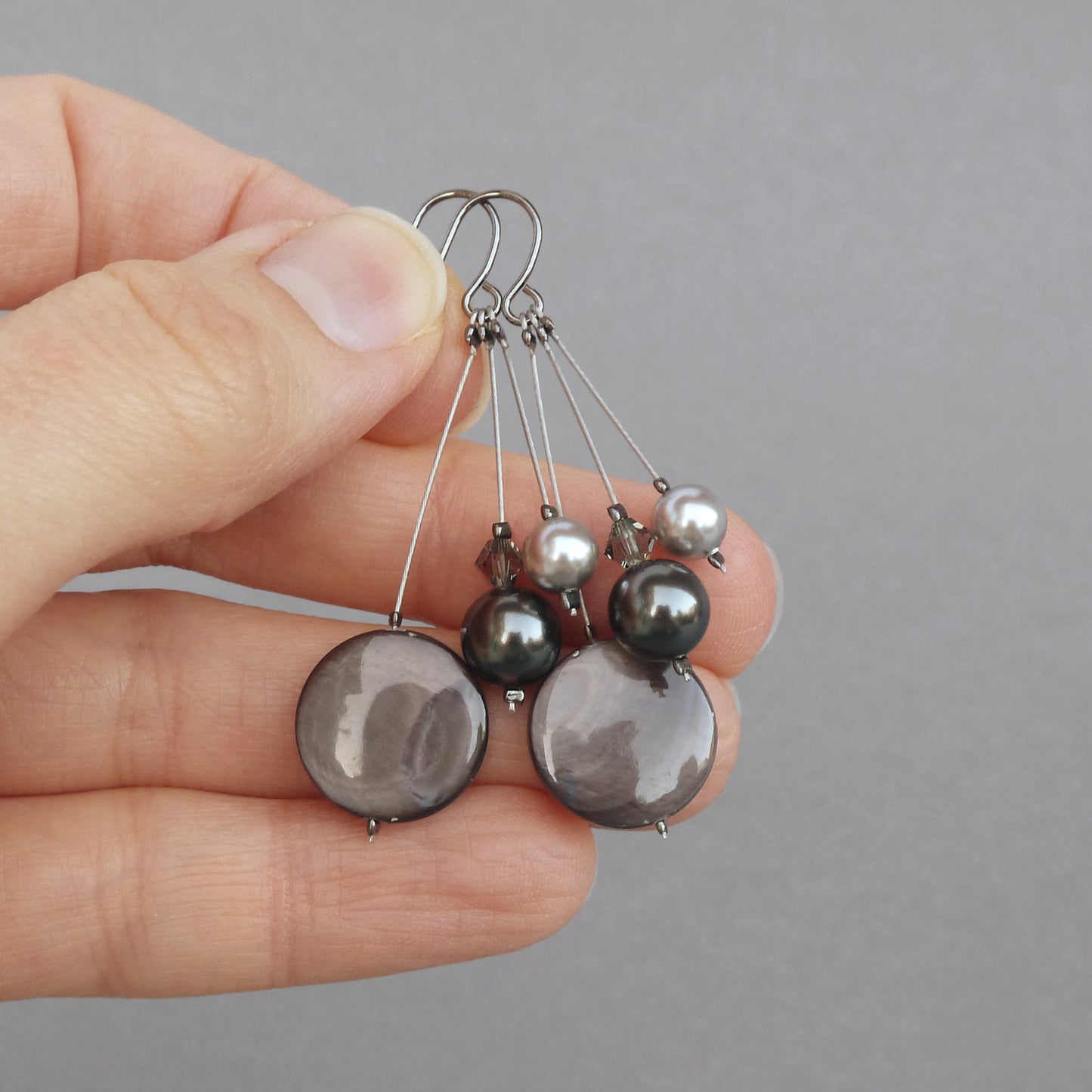 Long grey 3 strand earrings