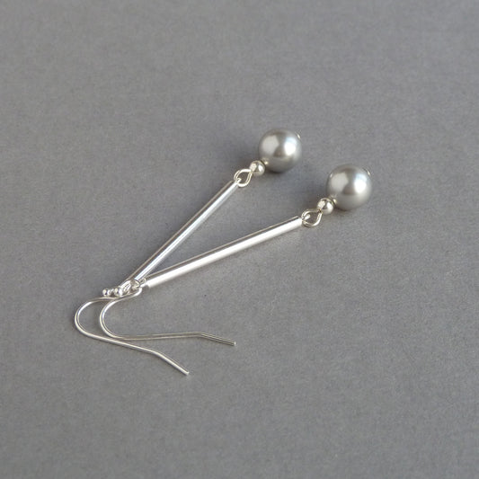 Long light grey pearl earrings