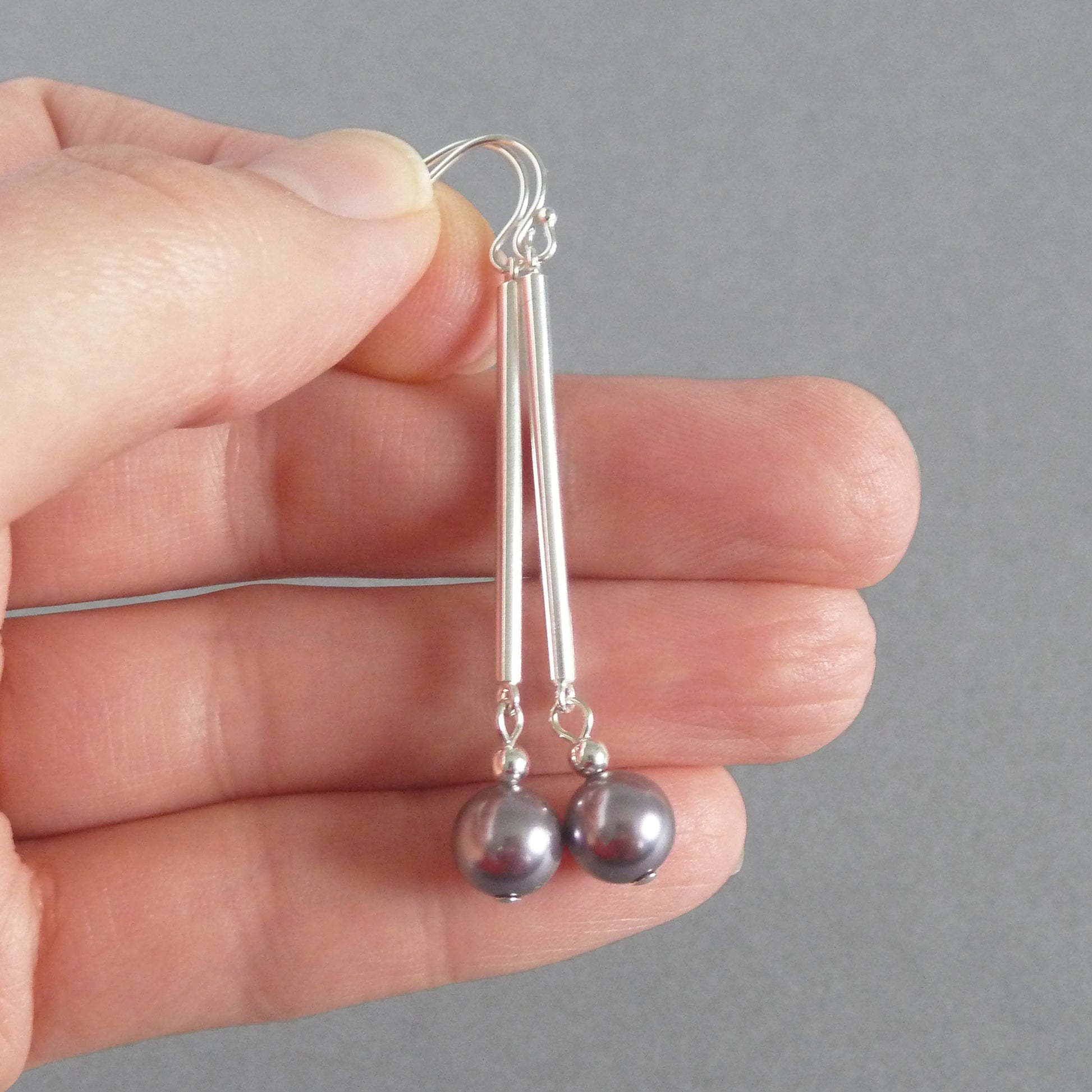 Long lilac pearl earrings with Sterling silver hooks