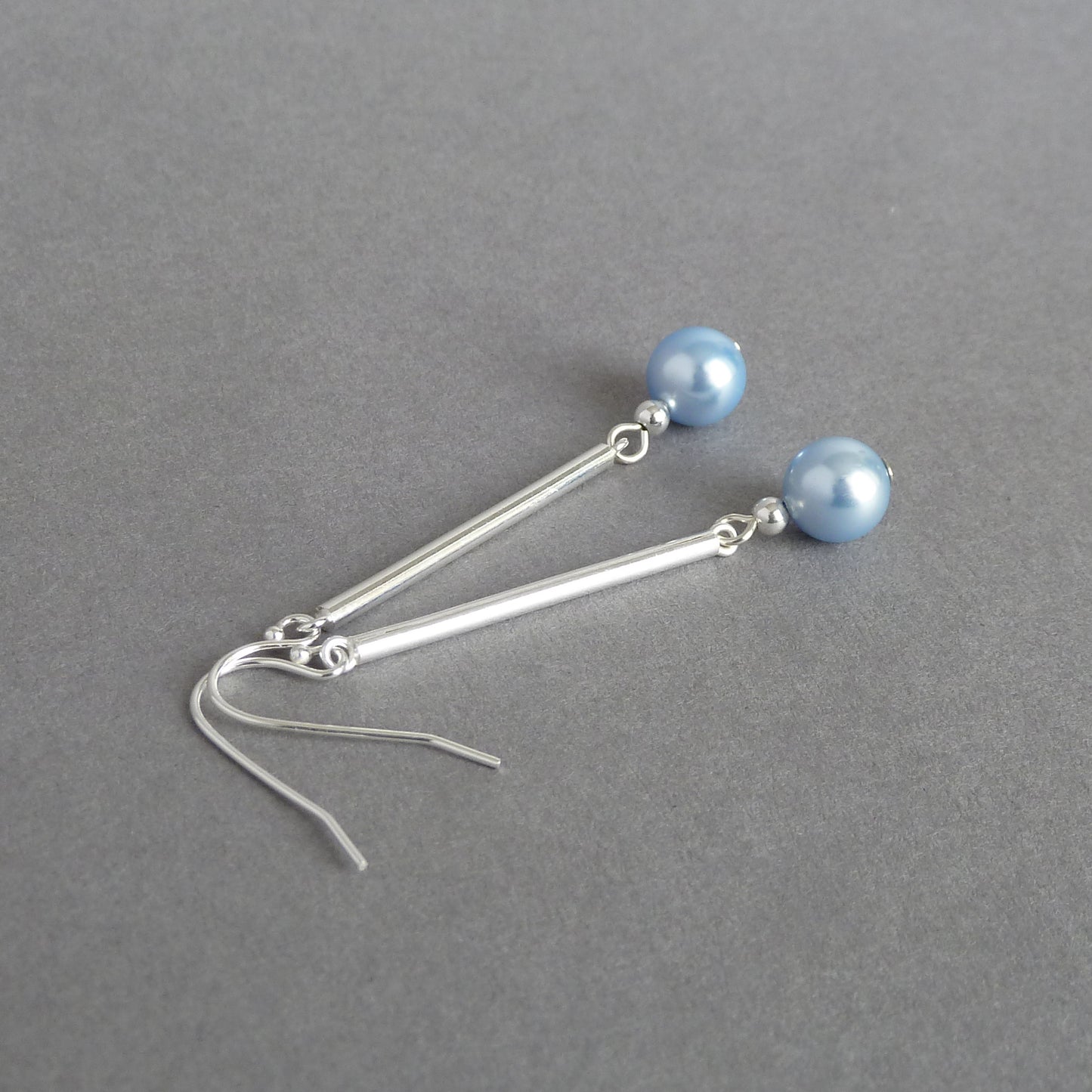 Long pale blue pearl earrings